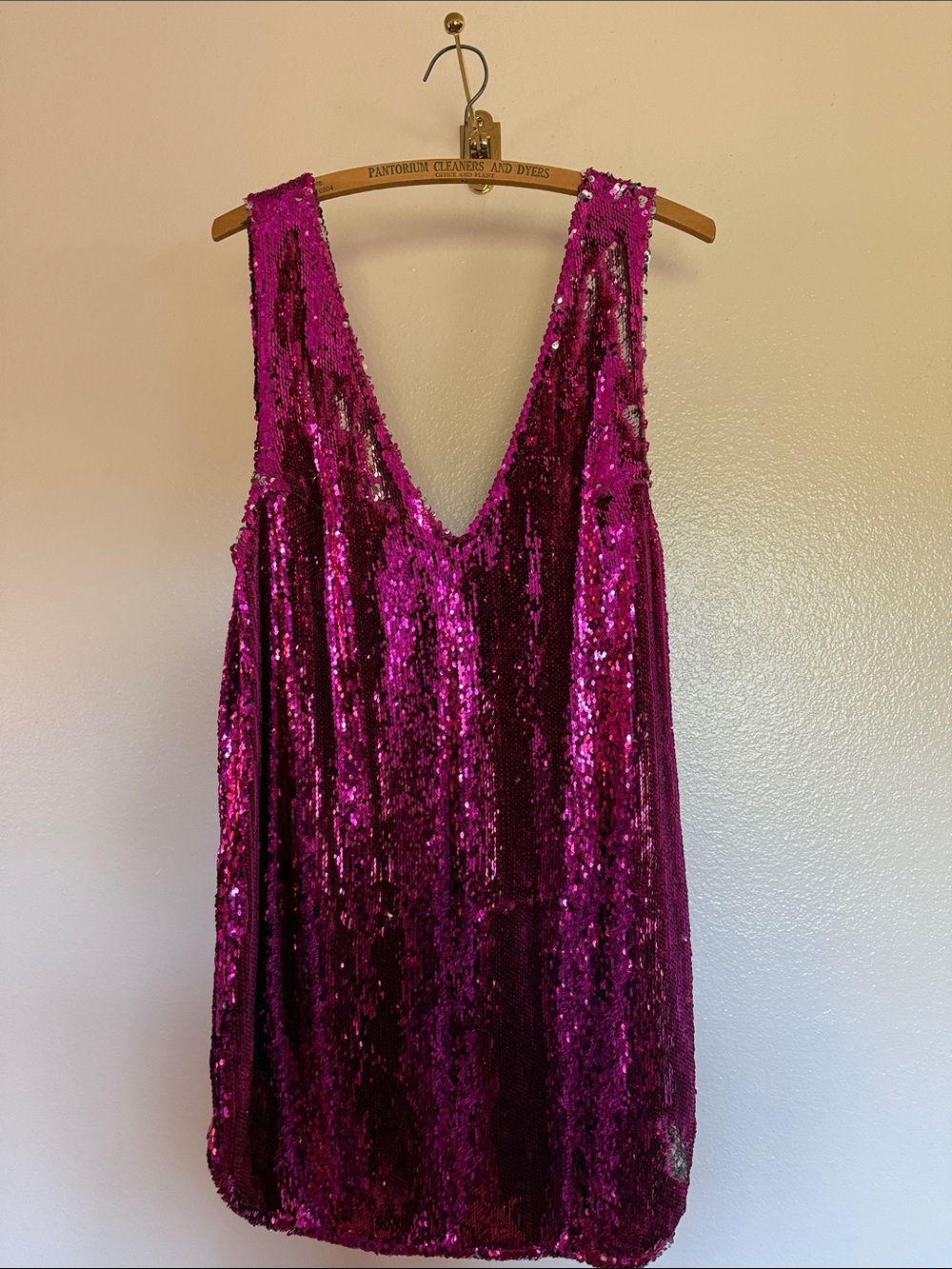 Free People Intimately Embellished Sequin Shift Slip Dress Fuchsia Pink- Large